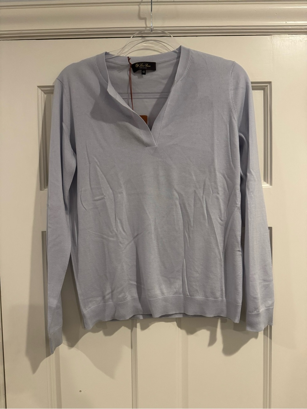 Loro Piana Pale Blue V-Neck Lightweight Sweater